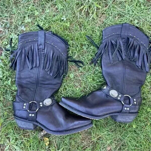 Laredo Black Leather Fringe Moto Boots